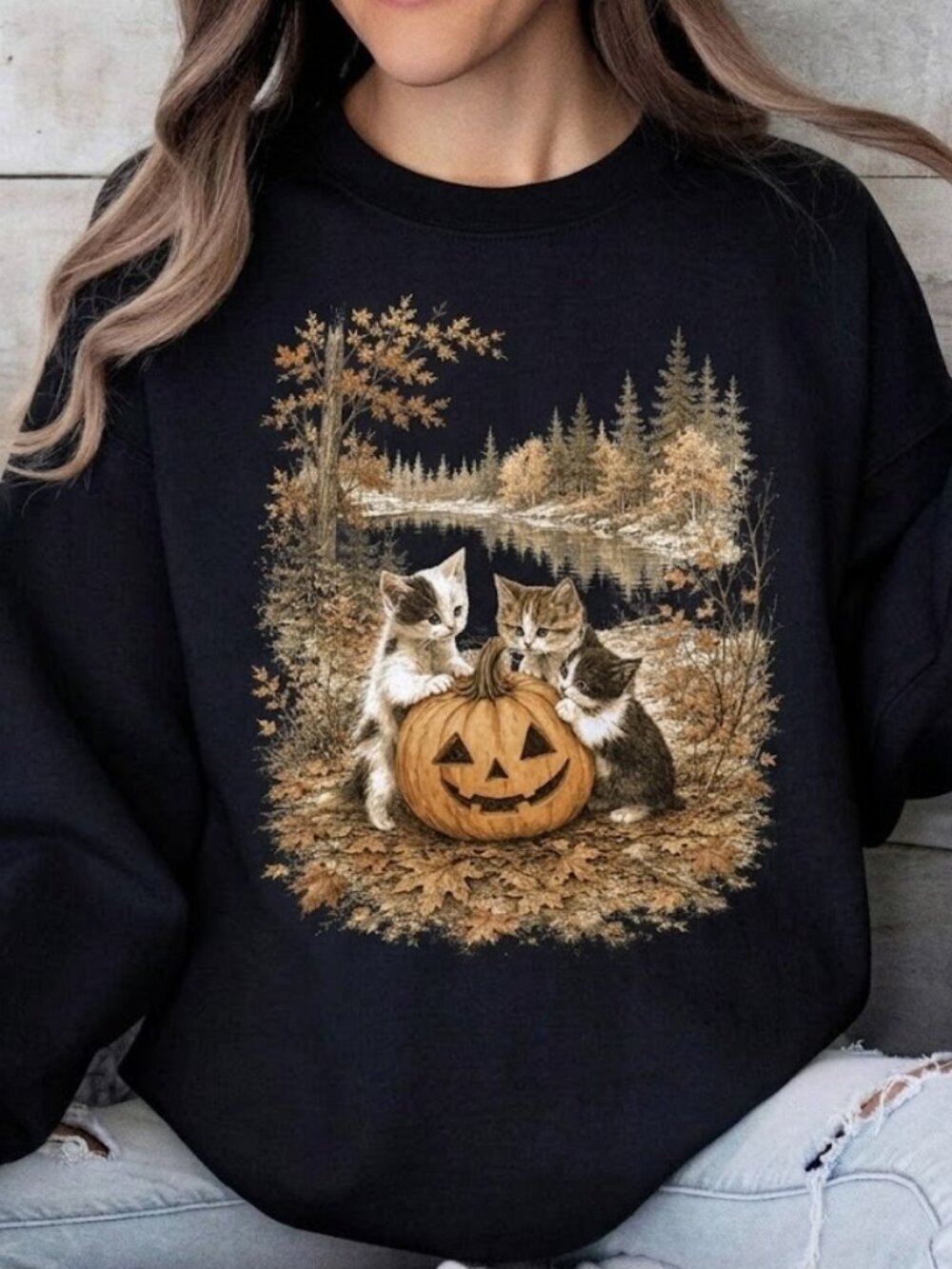 Vintage 90s Cat Halloween Sweater, Retro Spooky Season Graphic